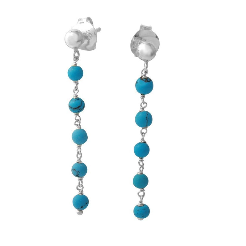 Silver 925 Rhodium Plated Dangling Earring with 5 Turquoise Beads - DIE00006RH-TQ | Silver Palace Inc.