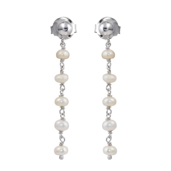 Silver 925 Rhodium Plated Dangling Synthetic Pearl Earrings - DIE00006RH-PRL | Silver Palace Inc.