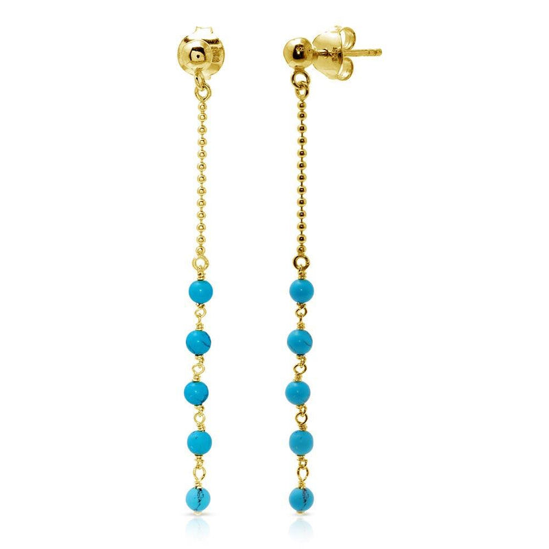 Silver 925 Gold Plated Bead Chain with Dropped Turquoise Beads - DIE00007GP | Silver Palace Inc.