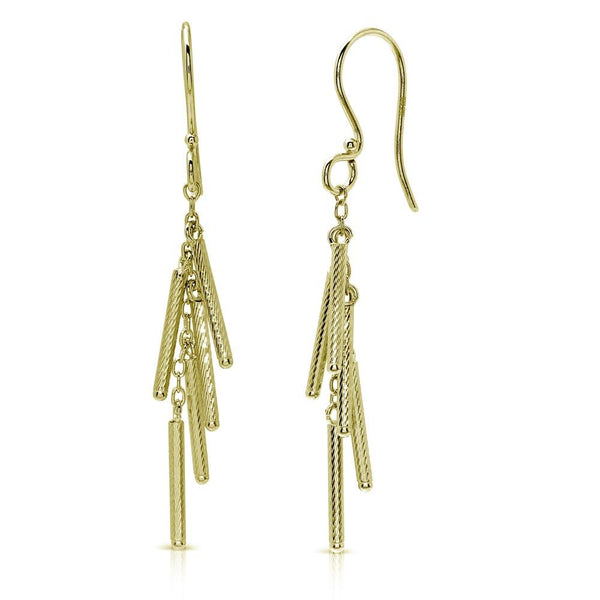 Silver 925 Gold Plated Dropped Matte Gold Plated Bar Earrings - DIE00008GP | Silver Palace Inc.