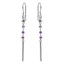 Silver 925 Rhodium Plated Dangling 3 Purple Bead with Matte Rhodium Bar Earrings - DIE00009RH-AM | Silver Palace Inc.