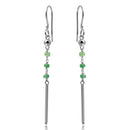 Silver 925 Rhodium Plated Dangling 3 Green Bead with Matte Rhodium Bar Earrings - DIE00009RH-EM | Silver Palace Inc.