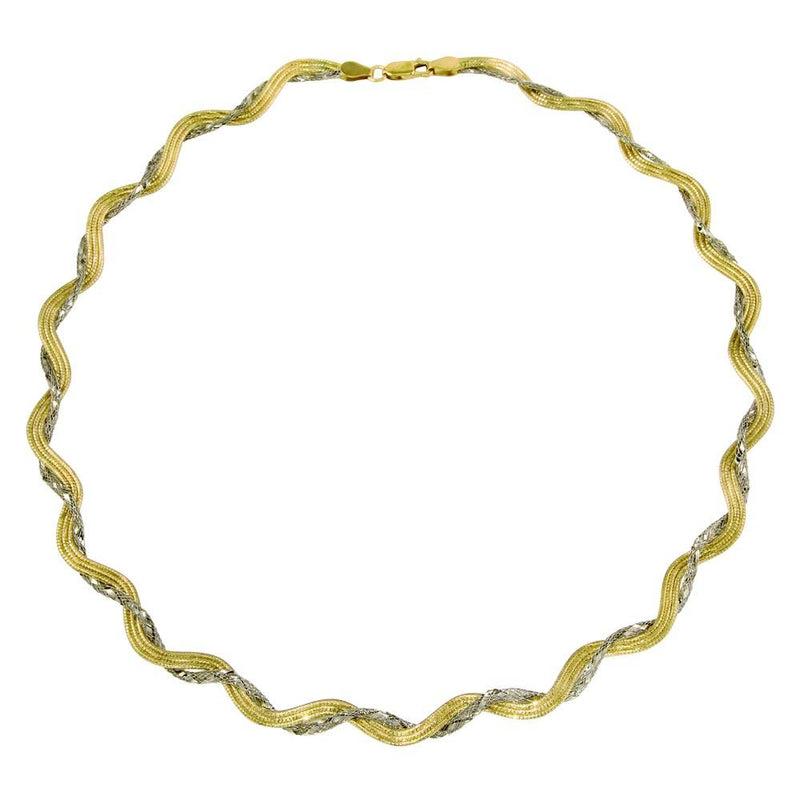 Silver 925 2 Toned Gold Plated Braided Mesh and Omega Round Necklace - DIN00008GP-RH | Silver Palace Inc.