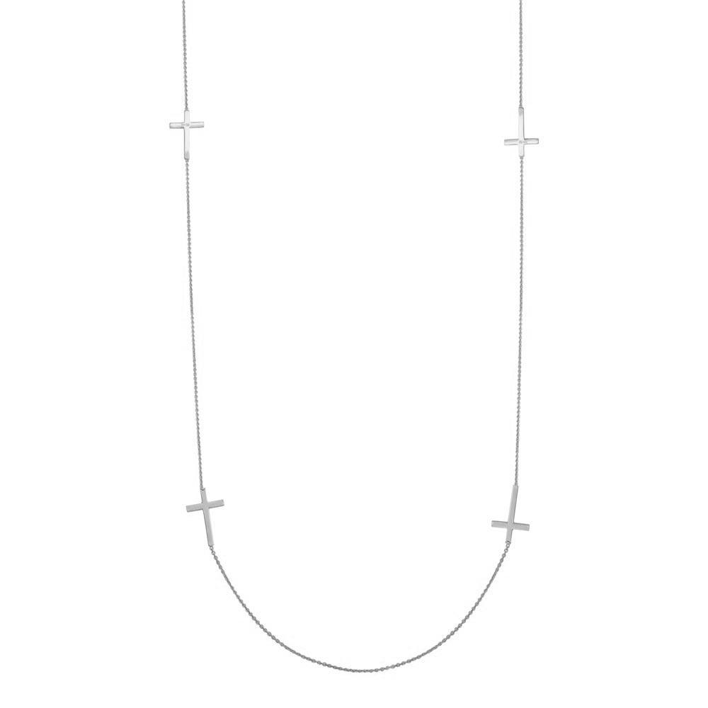 Silver 925 Rhodium Plated Cross Chain Necklace - DIN00016RH | Silver Palace Inc.