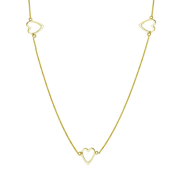 Silver 925 Gold Plated 5 Open Heart Necklace - DIN00018GP | Silver Palace Inc.