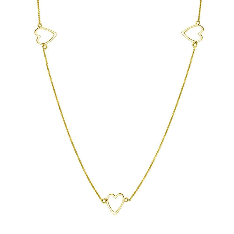 Silver 925 Gold Plated 5 Open Heart Necklace - DIN00018GP | Silver Palace Inc.