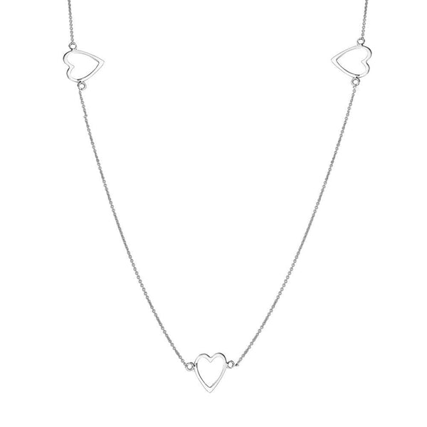 Silver 925 Rhodium Plated 5 Open Heart Necklace - DIN00018RH | Silver Palace Inc.