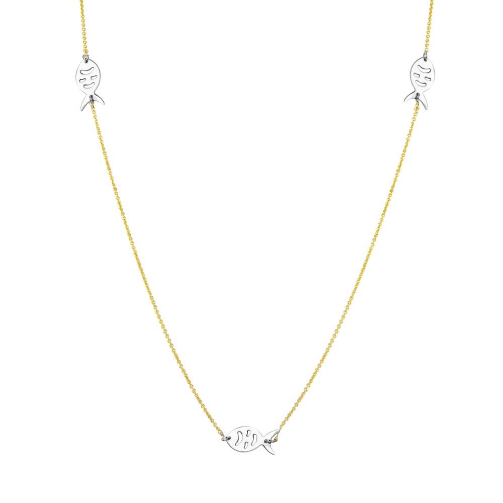 Silver 925 2 Toned Gold Plated 5 Fish 34 Inches Necklace - DIN00023GP | Silver Palace Inc.