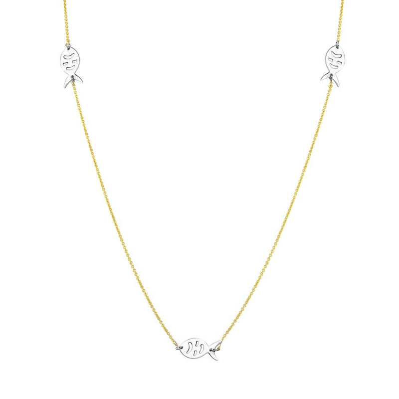 Silver 925 2 Toned Gold Plated 5 Fish 34 Inches Necklace - DIN00023GP | Silver Palace Inc.