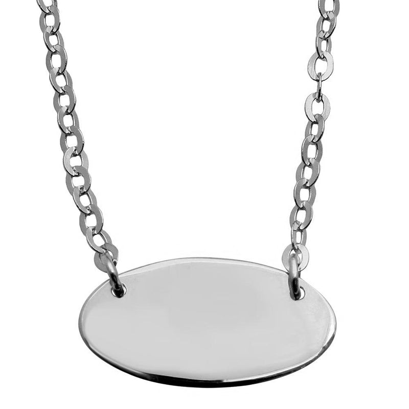 Silver 925 Rhodium Plated Small Oval Disc Necklace - DIN00031RH | Silver Palace Inc.
