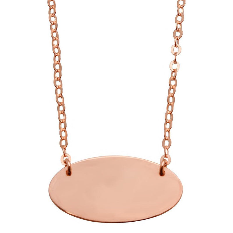 Silver 925 Rose Gold Plated Medium Oval Disc Necklace - DIN00032RGP | Silver Palace Inc.
