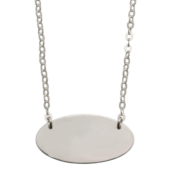 Silver 925 Rhodium Plated Medium Oval Disc Necklace - DIN00032RH | Silver Palace Inc.
