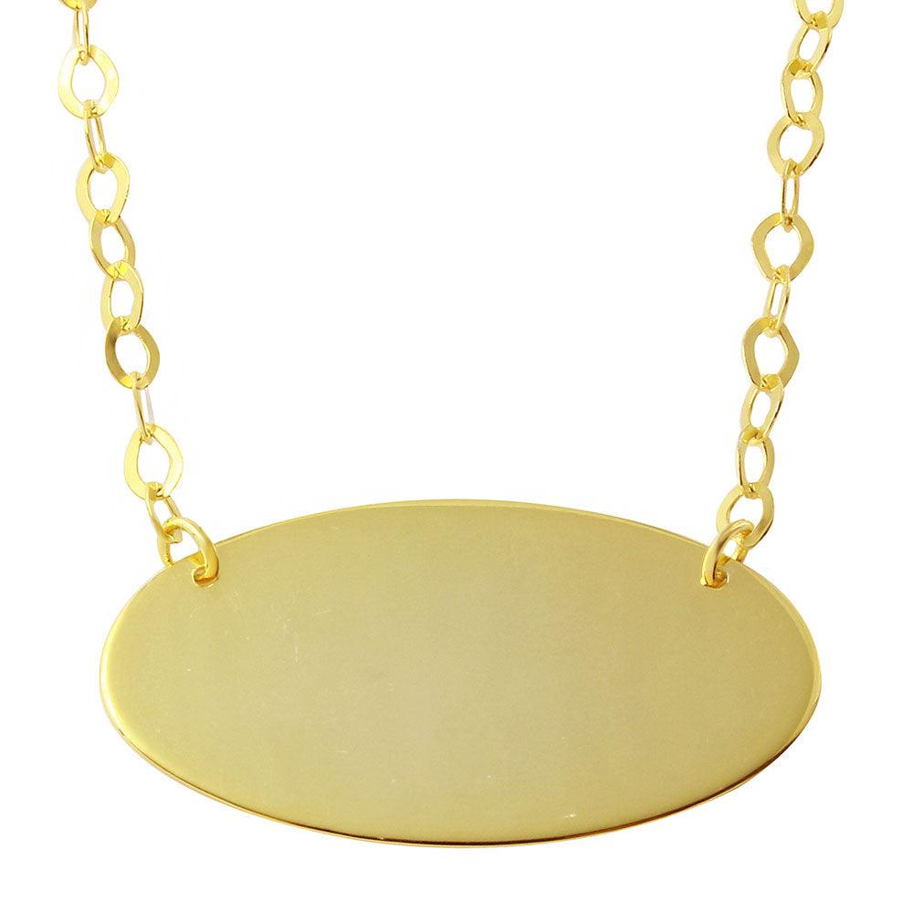 Silver 925 Gold Plated Large Oval Disc Necklace - DIN00033GP | Silver Palace Inc.