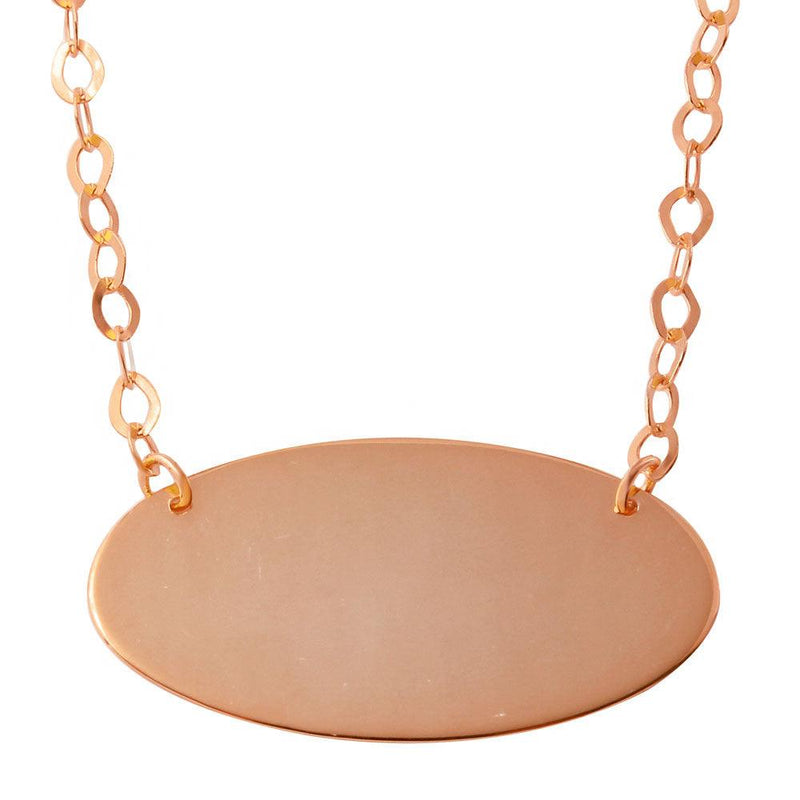 Silver 925 Rose Gold Plated Large Oval Disc Necklace - DIN00033RGP | Silver Palace Inc.