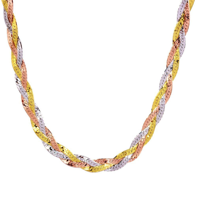 Silver 925 3 Toned Braided Flat Necklace - DIN00035 3CL | Silver Palace Inc.
