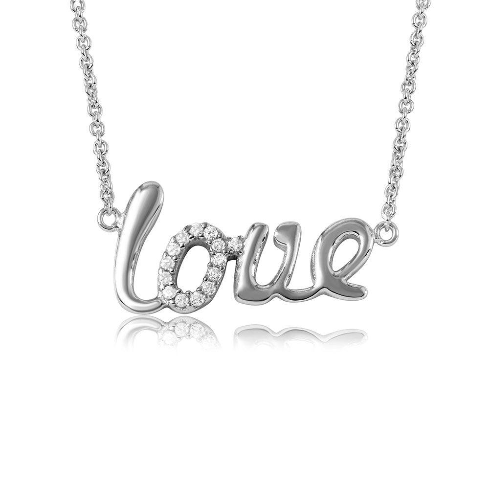 Silver 925 Rhodium Plated Word Necklace "LOVE" - DIN00039RH | Silver Palace Inc.