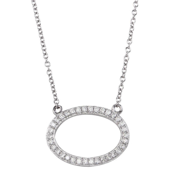 Silver 925 Rhodium Plated Open Oval Necklace with CZ - DIN00042RH | Silver Palace Inc.