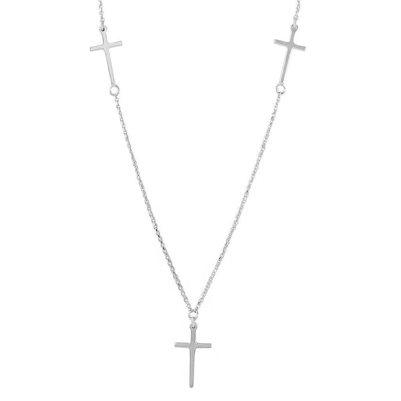 Silver 925 Rhodium Plated 3 Crosses Necklace - DIN00046RH | Silver Palace Inc.