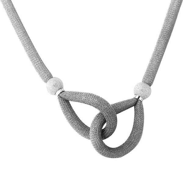 Silver 925 Rhodium Plated Interlocking Accent Mesh Necklace - DIN00056RH | Silver Palace Inc.