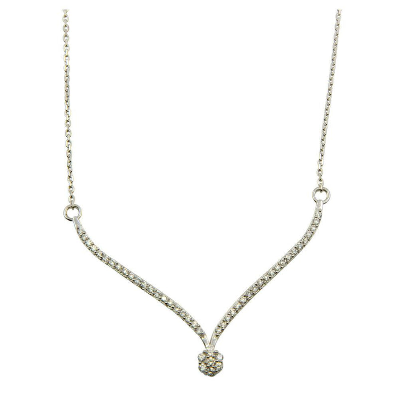 Silver 925 Rhodium Plated Elegant V Pendant Necklace with CZ - DIN00057RH | Silver Palace Inc.