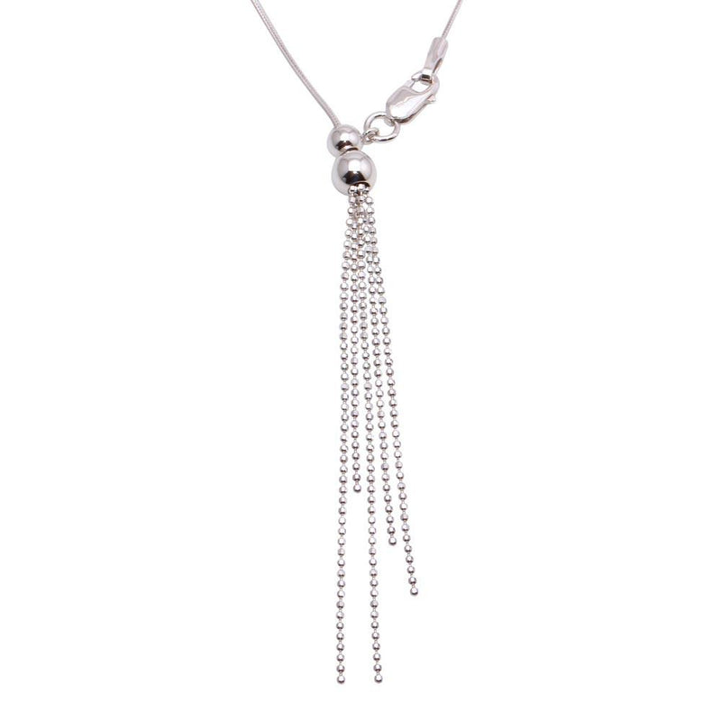 Silver 925 Rhodium Plated Adjustable Lariat Necklace with Tassel End - DIN00059RH | Silver Palace Inc.