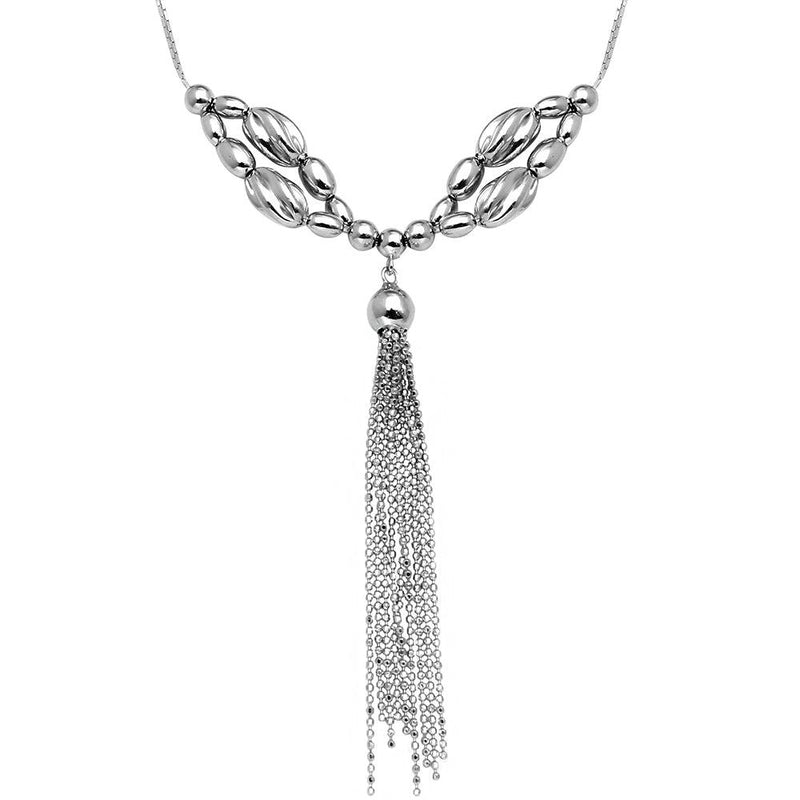 Silver 925 Rhodium Plated Multi Beaded Necklace with Tassel End - DIN00060RH | Silver Palace Inc.