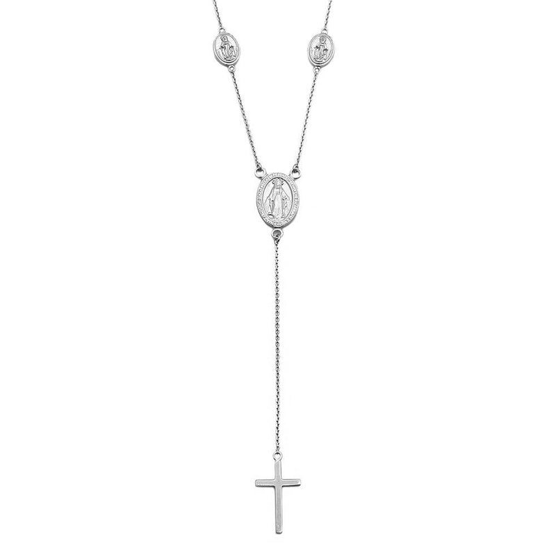 Silver 925 Rhodium Plated Religious Charms Necklace with Cross Drop - DIN00066RH | Silver Palace Inc.