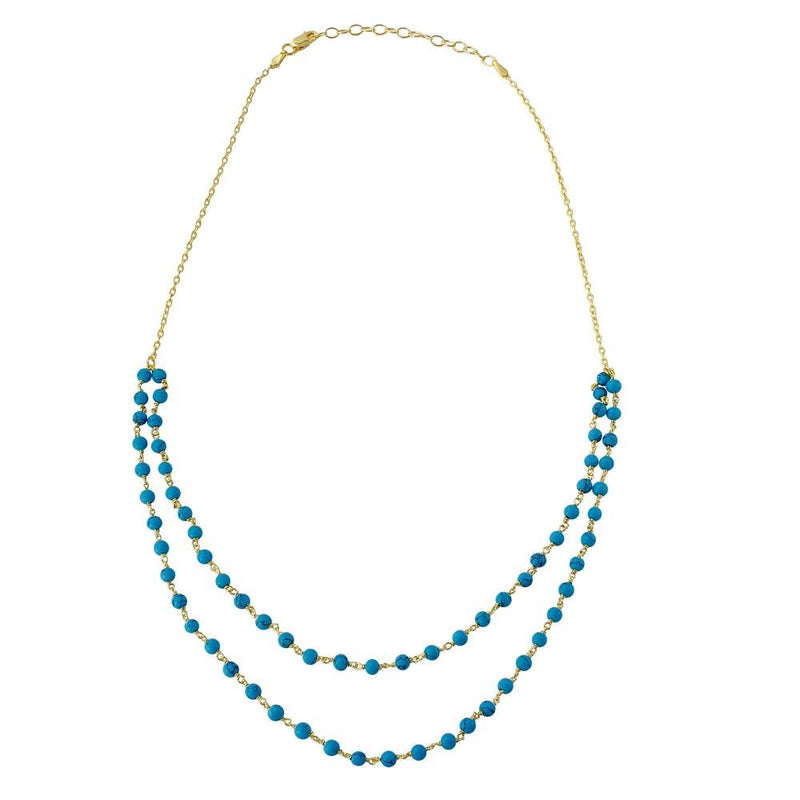 Silver 925 Gold Plated Double Strand Turquoise Bead Necklace - DIN00070GP | Silver Palace Inc.