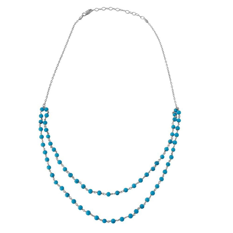 Silver 925 Rhodium Plated Double Strand Turquoise Bead Necklace - DIN00070RH | Silver Palace Inc.