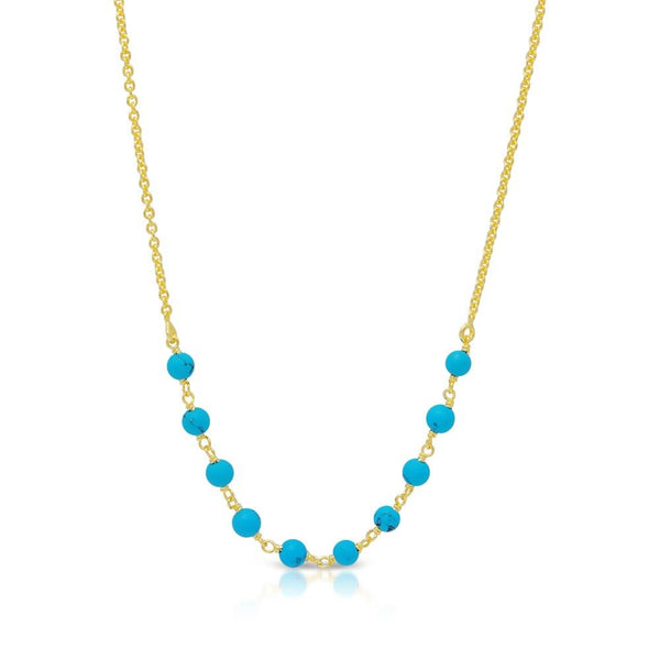 Silver 925 Gold Plated Turquoise Bead Necklace - DIN00072GP | Silver Palace Inc.