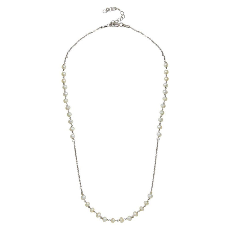 Silver 925 Rhodium Plated Synthetic Pearl Beads Necklace - DIN00072RH-PRL | Silver Palace Inc.