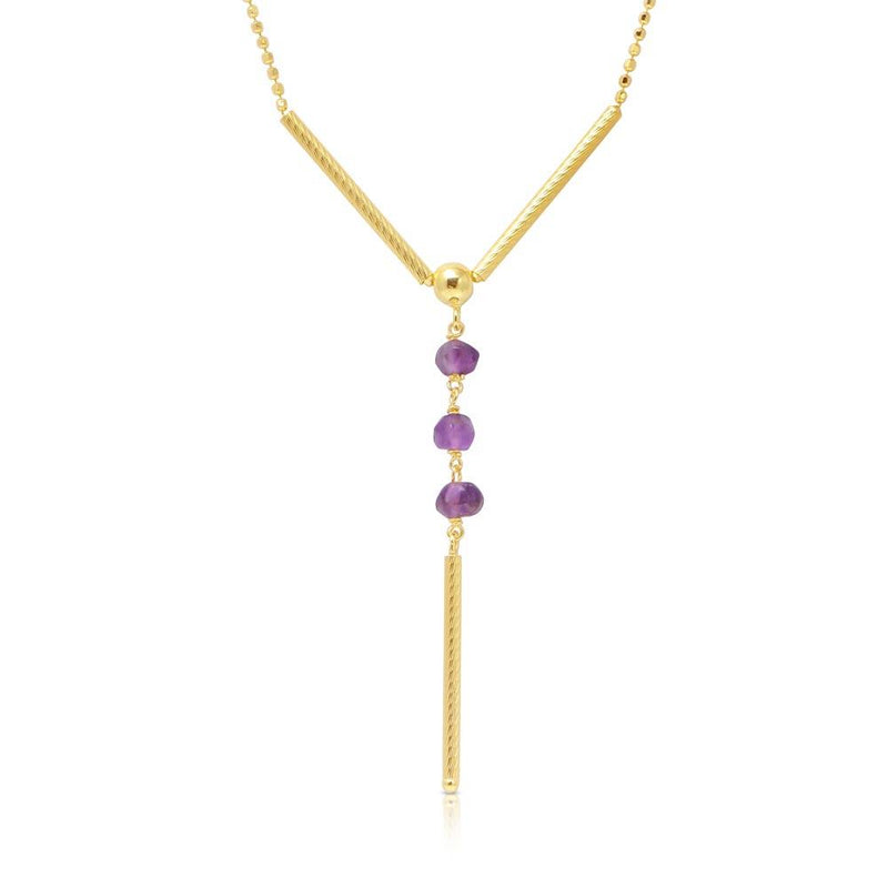 Silver 925 Gold Plated DC Bead Chain with Dangling Purple Beads - DIN00074GP-AM | Silver Palace Inc.