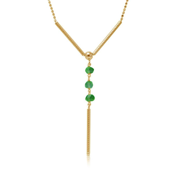 Silver 925 Gold Plated DC Bead Chain with Dangling Green Beads - DIN00074GP-EM | Silver Palace Inc.
