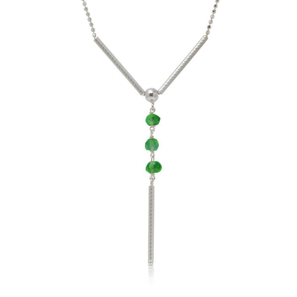 Silver 925 Rhodium Plated DC Bead Chain with Dangling Green Beads - DIN00074RH-EM | Silver Palace Inc.