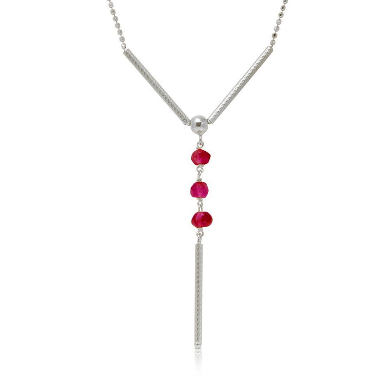 Silver 925 Rhodium Plated DC Bead Chain with Dangling Red Beads - DIN00074RH-GR | Silver Palace Inc.