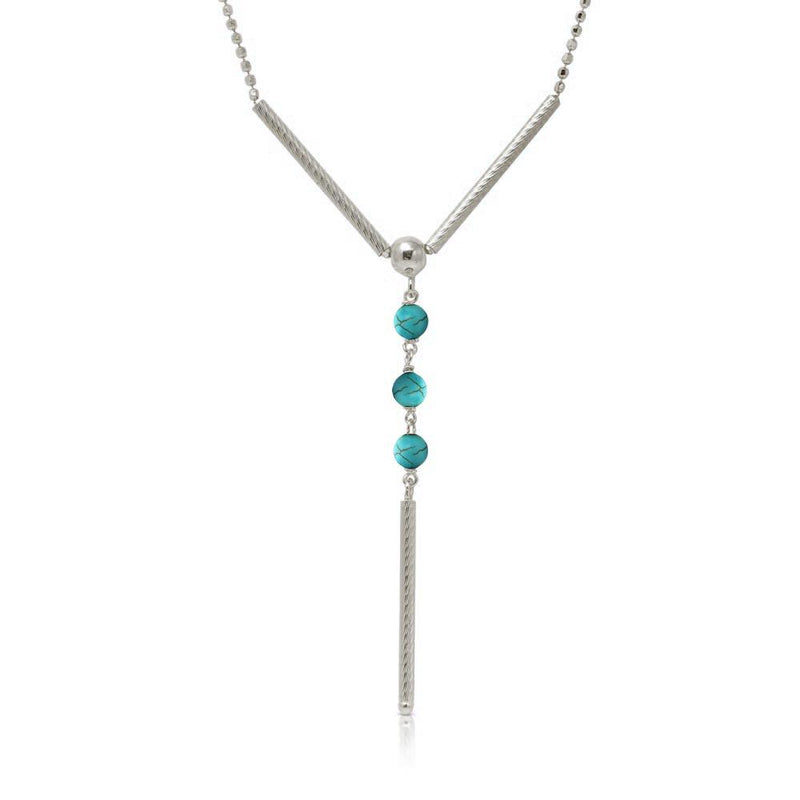 Silver 925 Rhodium Plated DC Bead Chain with Dangling Turquoise Beads - DIN00074RH-TQ | Silver Palace Inc.
