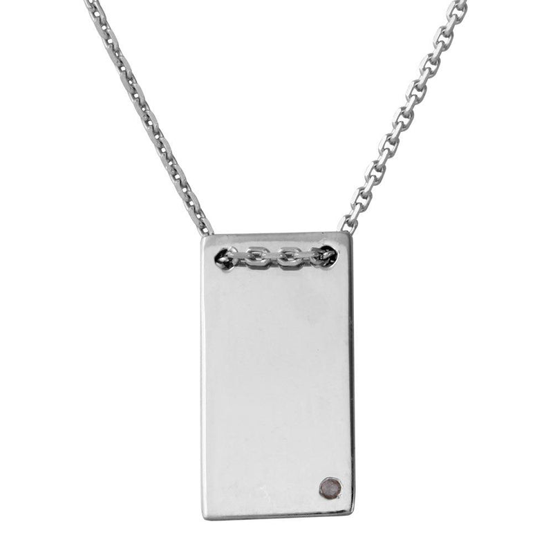 Silver 925 Rhodium Plated Engravable Rectangular Shaped Necklace with Diamond - DIN00075RH | Silver Palace Inc.