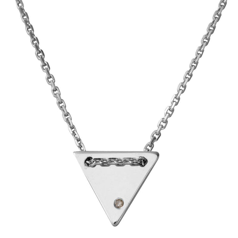 Silver 925 Rhodium Plated Engravable Diamond Shaped Necklace with CZ - DIN00078RH | Silver Palace Inc.