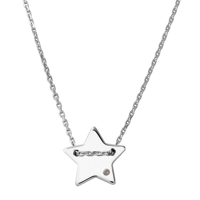 Silver 925 Rhodium Plated Engravable Star Shaped Necklace with CZ - DIN00079RH | Silver Palace Inc.