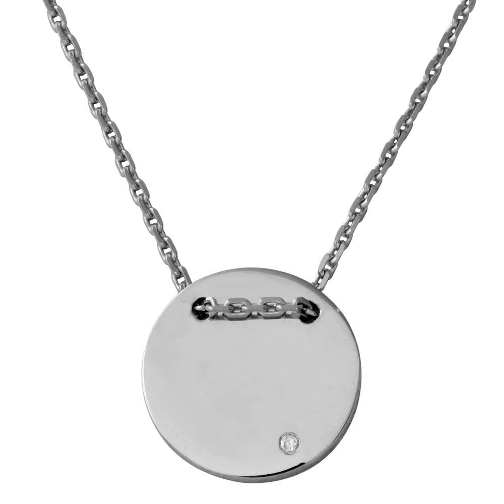 Silver 925 Rhodium Plated Engravable Circle Necklace with CZ - DIN00080RH | Silver Palace Inc.