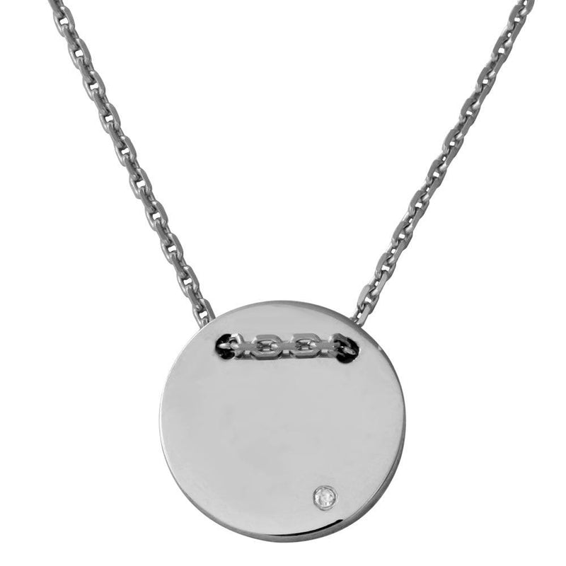 Silver 925 Rhodium Plated Engravable Circle Necklace with CZ - DIN00080RH | Silver Palace Inc.