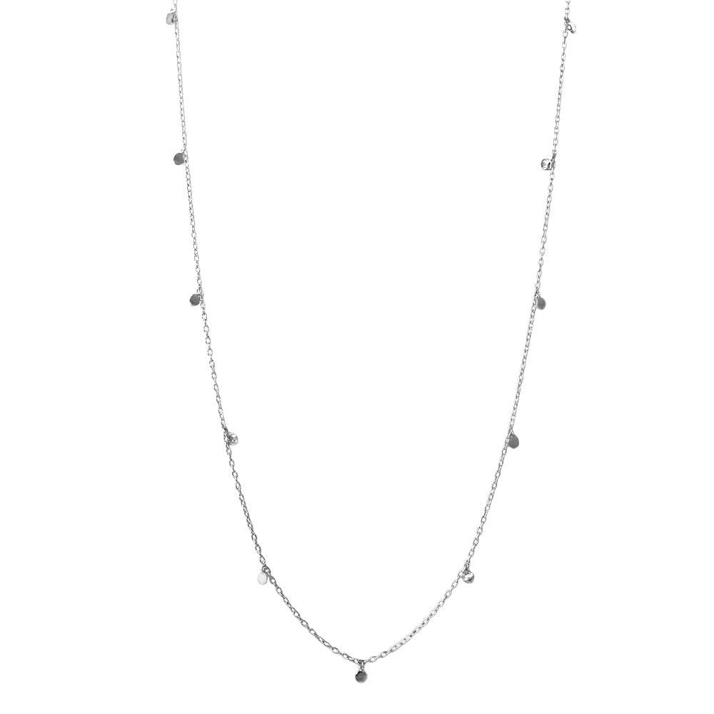 Silver 925 Rhodium Plated Dangling Circle Confetti Long Necklace - DIN00084RH | Silver Palace Inc.