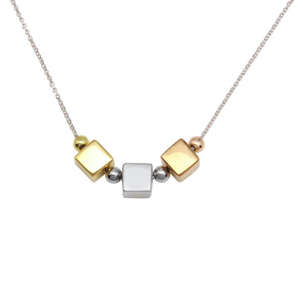Silver 925 Rhodium Plated Tri Color 3 Cube Pendant Necklace - DIN00090TRI | Silver Palace Inc.