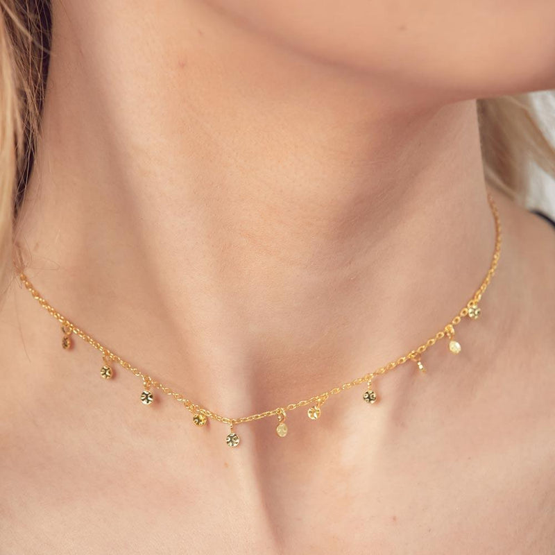 Gold Plated 925 Sterling Silver Confetti Choker Necklace - DIN00092GP