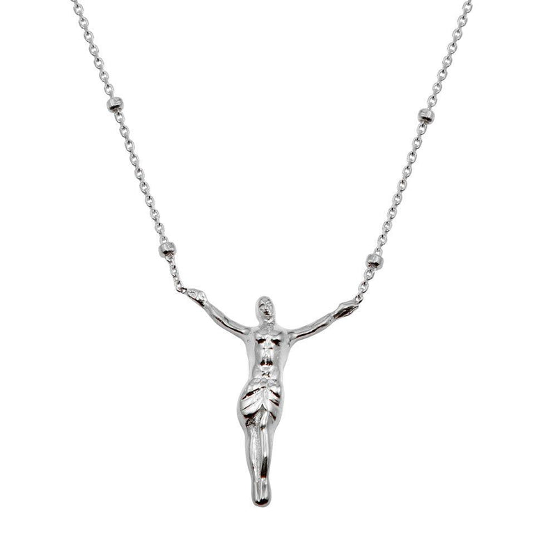 Silver 925 Rhodium Plated Religious Beaded Necklace - DIN00096RH | Silver Palace Inc.