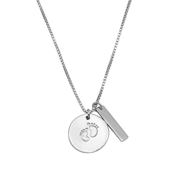 Silver 925 Rhodium Plated Disc Foot Print Box Chain Necklace - DIN00107RH | Silver Palace Inc.