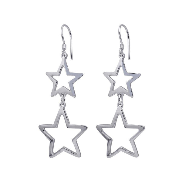 Silver 925 Rhodium Plated Two Dangling Open Star Hook Earrings - DSE00013 | Silver Palace Inc.