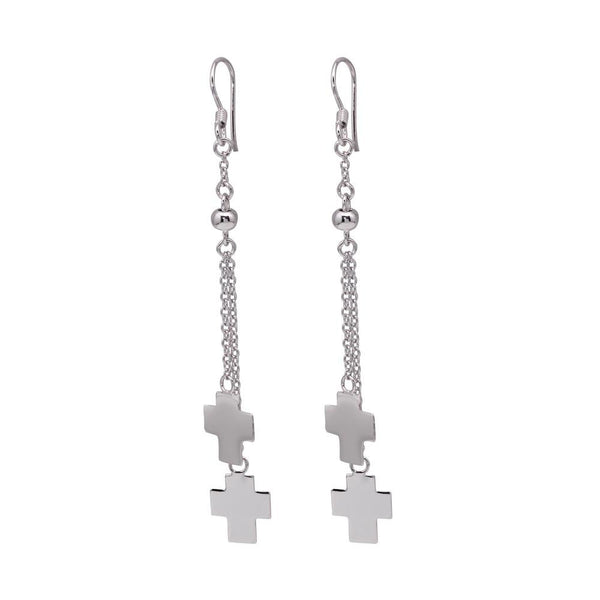 Silver 925 Rhodium Plated Two Cross Wire Dangling Hook Earrings - DSE00015 | Silver Palace Inc.