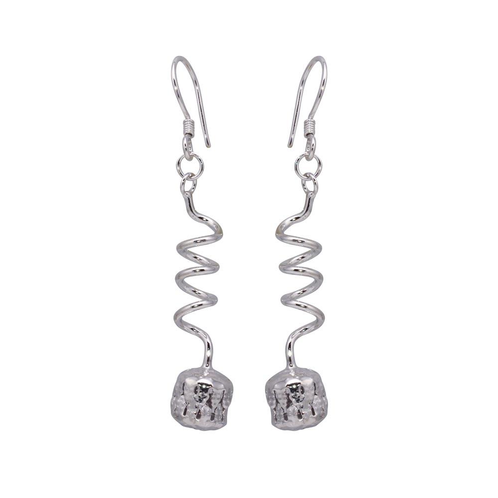Silver 925 Rhodium Plated Dangling Twisted Wire Hanging Ball CZ Chandelier Hook Earrings - DSE00017 | Silver Palace Inc.