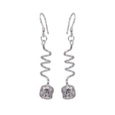 Silver 925 Rhodium Plated Dangling Twisted Wire Hanging Ball CZ Chandelier Hook Earrings - DSE00017 | Silver Palace Inc.